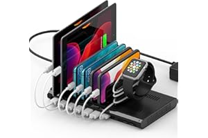 Alxum 96W 10 Port USB Charging Station for Multiple Devices, Multi Charge Station with QC 3.0 Fast Charge and 2 * 18W PD Charging Port for Laptops, Phones, Tablets, and More
