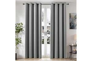 TOPICK Soft Blackout Light Grey Curtains 84 Inch Drop Long, Eyelet Top Thermal Insulated Curtains & Drapes for Bedroom, Living Room, Nuresry, W52 x L84 Inch