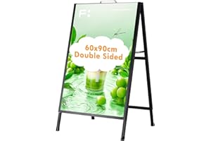 YUCHENGTECH Caballete Publicidad Exterior con Asa 60x90 cm Portacartel Doble Cara Soporte para Cartel Metálicos Panel Publicitario para Bares Restaurantes Exposiciones Exteriores
