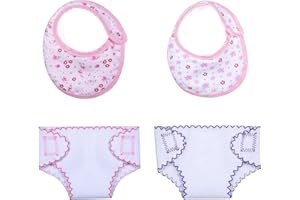 ZOEON ZWOOS Bavoirs pour Poupée et Couches pour Baby Poupée, Accessoires pour Poupées 30-40 cm, 4 Pièces