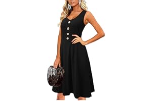 II ININ Women's Summer V Neck Sleeveless Casual Button Down Tank Dress Midi Floral Beach Party Sundress with Pockets