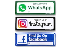 eSplanade FIND US ON Facebook,Twitter and Instagram,Whatsapp Sign Sticker Decal Combo (Set of 4) - Easy to Mount Weather Resistant Long Lasting Ink Size (9" x 3")