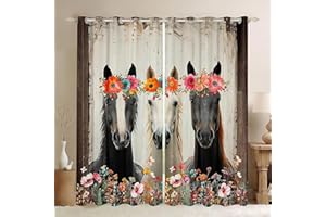 ZZTBQ Horse Flower Curtains for Children's Room Boys 3D Animal Horse Motif Curtains Blackout Curtain 200 x 160 cm for Boys Girls Children Bedroom