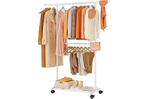 FAVOOSTY Kleiderständer auf Rollen, Mobiler Kleiderständer Stabil, Garderobenständer Metall, Einstellbar Garderobe, 89.50×39.00×161.20 cm Schwarz