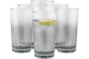 TREND FOR HOME Verre Long Drink Verres Highball 340 ml | Lot de 6 Verre Eau Verres à Jus et Soda Grand Verre à Eau Verre à Boire Tumbler ã Cocktail Verre en Lot Verre Teinté | Collection Thalia Smoky