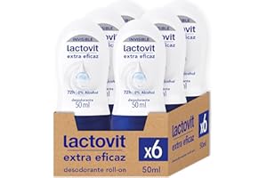 Lactovit - Desodorante Extra Eficaz Invisible Men Anti- Manchas, 0% Alcohol, Anti-irritaciones Y 48h De Eficacia, Desodorante Roll On con Protein Calcium - Pack 6 x 50 Mililitros