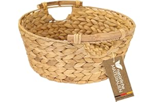 HMF Aufbewahrungskorb rund, Geschenkkorb leer geflochten aus Wasserhyazinthe mit Holzgriffen | 30 x 12 cm