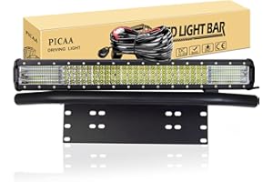 PICAA Car Led Light Bar, 22 inch Quad Row 9D 570W LED Work Lights Bar Lamp Light With Licence Number Bumper Plate Mounting Bracket 12V Wiring Kits For Off road Truck SUV UTE ATV 4x4, 6000K