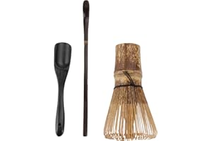 BambooMN Juego de batidor Matcha – Chasen negro (batidor de té) + Chashaku negro (cuchara de bambú enganchada) + cuchara profunda negra – 1 juego