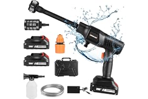 LIFEJXWEN Cordless Pressure Washer, 6 in 1 nozzle portable jet wash with 2 Pack 10000mah Rechargeable Battery/Soap Dispensing Bottle/Hose, High Pressure Washer Gun for Car Garden Floor Cleaning