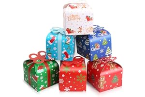 LOKIPA 24pcsChristmas Kraft Paper Gift Treat Goody Candy Sweet Boxes, 6 * 6 Inch Xmas Party Paper Treat Candy Boxes with Bow for Christmas Favor