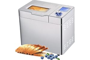 MEYKEY Machine à pain d'une capacité jusqu’à 900 g, Programmes intelligents et automatiques, 3 tailles de pain, 550W, 36 x 22 x 30 cm, Argenté