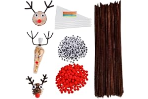 WWISTOA Pfeifenputzer Bastel set ， Pfeifenputzer Braun Spitztüten mit Bindebänder Rote Pompons Wackelaugen für Bonbons Kekse Weihnachtsgeschenke.（600PCS)
