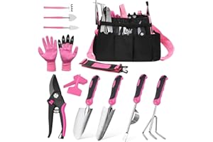 YZNLIFE Garden Tools Set, 21 piece Gardening Hand Tool Gift Kit, Stainless Steel Gardening Gifts For Women & Men With Heavy Duty Tool Bag For Easy Storage