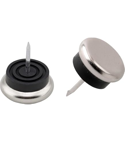 K.D.J. Brand 8 stuks metalen glijders met spijkers en rubberen pads, 20 mm, 5 mm dik, ideaal voor het gemakkelijker verplaatsen van meubels op tapijt. Made in Germany