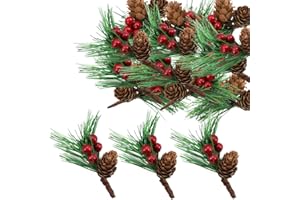 Lifreer. Bayas de Navidad, ramas de pino artificial, pequeñas bayas artificiales, piñas y bayas para arreglos florales navideños, coronas y decoraciones navideñas y festivas, 30 unidades