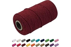 Uiopa Macrame Cord 1.5mm x 100m, Thick Rope Yarn Natural Cotton Cord, 2-Ply Macrame String for DIY Crafts, Plant Hangers, Wall Hangings, Decorations (Wine Red)