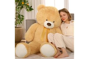MorisMos Orso Peluche Gigante 130 cm, XXL Marrone Chiaro Orsacchiotto Peluche Grande, Kawaii 1.3m Pupazzo Gigante Orso, Pelosa Orsetto di Peluche Regalo per Bambino Compleanno San Valentino