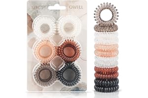 OWILL 12 elastici per capelli a spirale, multicolore, senza pieghe, per capelli, senza danni, in plastica impermeabile, per donne e ragazze