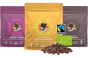 ‎AFRO COFFEE AFRO COFFEE Coffee Beans Tasting Set 3 Varieties I 3 x 250 g Premium Coffee Beans Fairtrade I Arabica & Robusta Coffee Whole Beans I East Africa Bean Coffee I Coffee Beans Hand Picked & Low Acid