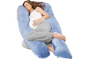 Nuliie Almohada Embarazada Dormir, Cojin Embarazo en Forma de U, Almohadas Embarazo para Soporte de Espalda, Caderas y Piernas, Almohada para Embarazadas con Funda de Terciopelo Lavable (Azul)