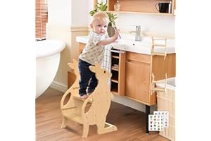 BUEDEHAI Wooden Toddler Step Stool for Bathroom Sink, Adjustable Height 2 in 1 Toddler Kitchen Stool Helper Tower with Safety Rail Toilet Potty Training Kids Learning Standing Tower for Kitchen Counter