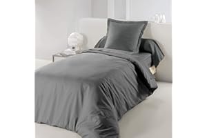 douceur d'intérieur, Housse de Couette (140 x 200 cm) Lina Gris Souris, 100% Coton