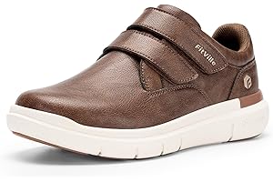 FitVille Extra Wide Slip on Leather Shoes for Men Wide Fitting Edema Recovery Leather Oxford Diabetic Shoes for Wide Feet Hook & Loop