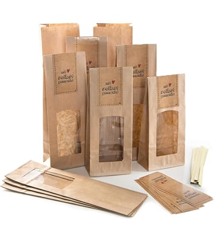 Logbuch-Verlag Lot De 50 Sacs à Fond Bloc Marron En Papier Fenêtre, 7 X 4