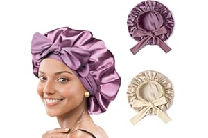 Neuytiky 2 Stück Doppelseidige Weiche Nachtmütze,Locken Satin Bonnet Seide,Seide Verstellbare Satin Haarhaube,Schlafhaube Haare Schützen,Silk Bonnet Weiche und Bequeme,Schlafhaube