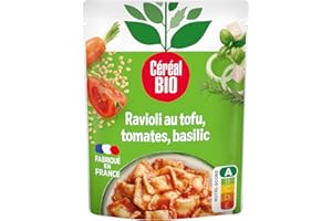 Céréal Bio Raviolis Bio, Tofu, Sauce Tomate, Basilic – Plat Cuisiné Bio Individuel, Micro-Ondable, Saveurs Méditerranéennes, Prêt à Réchauffer – 220g