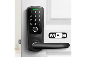 ULTRALOQ Latch 5, World's First Integrated WiFi Smart Lock (Black) with Fingerprint ID, 5-in-1 Electronic Keyless Entry Handle with Bluetooth, Biometric Fingerprint and Touch Digital Keyboard