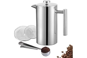 MeelioCafe Prensa de café French Press de acero inoxidable, 0,35 litros (2 tazas), prensa de café pequeña de 350 ml, cafetera de doble pared aislante, C0ffee Press