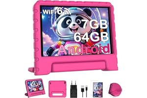 Dghrti Tablet Android, 7 Pulgadas Tablets, 7GB RAM + 64 GB ROM, WiFi, GPS, BT 5.0, Táctil HD, TUV Certificación, Juegos Educativos, Control Parental, con Funda EVA, Rosa