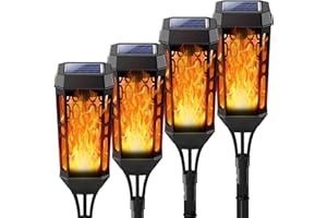 Joltix Solari Fiamma Luci, Lampade Solari da Giardino, 4 Pezzi 12 LED Lampada Solare da Esterno, IP65 Luci Solare Esterno impermeabile Decorazione per Giardino Cortile Prato Patio (Giallo Caldo, 4)