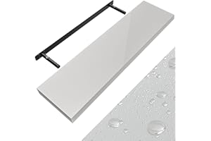 Casaria® Étagère Murale Flottante Blanc Brillant 90 cm MDF Robuste Effet Flottant Support de Fixation Inclus étagère Bois