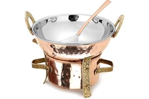 Zap Impex - Juego de 3 cucharas de servicio indias de acero inoxidable de cobre # 3