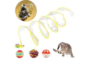 Mauts Cat Tunnels for Indoor Cats, 3 pcs cat active ball and Upgrade Large Collapsible Cat Tube Tunnel with Feather Mouse Toys, Interactive Toy for Kitten and Cats. (yellow)