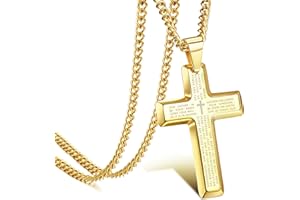 JeweBella Or 14K Collier Croix Homme Chretienne Collier Acier Inoxydable Pendentif Croix avec 4MM Chaine Homme Chretienne Catholique Croix pour Hommes Longueur 61CM