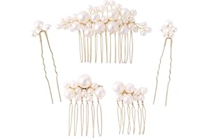 TEAAHA 5 Sztuk Ozdób do Włosów dla Panny Młodej na Wesele - Grzebień, Spinki U, Złote Perły, Ozdoba Głowy, Nakrycie Głowy, Boczne