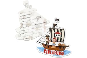 SHOWHEEL 12 × Piraten Einladungskarten, Deutsche Piraten Geburtstag Einladung, Piraten Kindergeburtstag Einladung, Piratenparty Kindergeburtstag, Party Einladungskarten Junge Mädchen