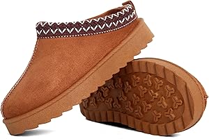 INNERSECT CO Kids’ Cosy Faux Suede Mule Slippers – Slip-On House Shoes for Boys and Girls with Embroidered Trim & Anti-Slip Sole