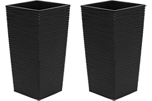 Lot de 2 Haut 57 cm Pot de Fleur en Plastique Finezja sculpté, en Noir