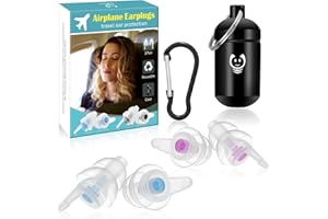 NAIICUTE Tapones para los oídos para avión 2 pares, Tapones Reutilizables para prevenir el dolor de tímpano y Antiruido, Protección Auditiva para Adultos/Niños 12+ con pequeños canales, Accesorios viaje avion