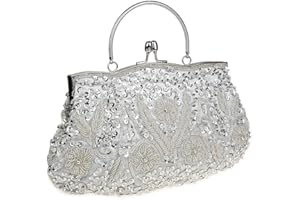 HONGCI Glitter Fashion Beaded Sequin Pearl Clutch Bag for Women - Vintage Beaded Evening Bag, Bridal Bag, Clutch Bags for Wedding, Party