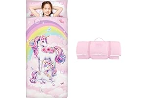 DECALSWEET Grandi Dimensioni Sacco a Pelo Bambino con Rimovibile Cuscino 170×75cm, Pieghevole Nap Mat Caldo per Bambini Ragazze Ragazzi, Nap Mats con Doppia Cerniera per Campeggio, Scuola Materna e Asilo