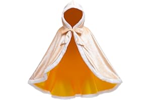 Proumhang Hooded Cloak Cape Mid Length Princess Cloak Velvet Girls Halloween Carnival Christmas Masquerade Costume Gold 7-8 years old