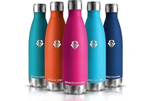 Grsta Botella Agua Acero Inoxidable, Botella Termica 500ml, Botella Gimnasio sin BPA, Botella Agua Niños, Cantimplora Termica 0.5l para Gym, Escuela, Deportiva, Ciclismo