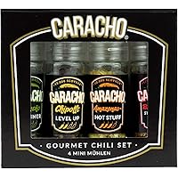 CARACHO Chili Mühlen Set, 4 Mini Mühlen im Geschenkset, Hochwertige Chilis, Verschiedene Schärfegrade, Chiliset…