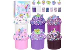 Yuxava Zestaw 6 szt. fioletowych slime – puszysta chmura, masło i przezroczysty slime, crunchy slime dla dzieci, urodziny, Halloween, Boże Narodzenie, prezent dla dziewcząt i chłopców